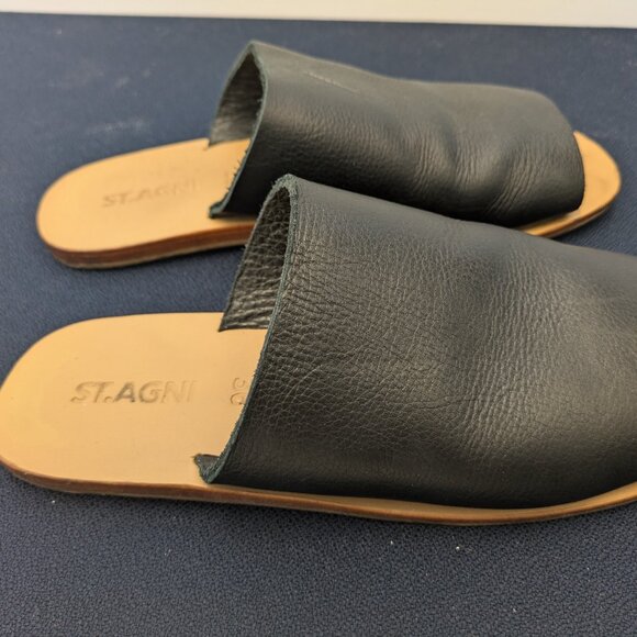 St Agni Leather Slides (Black) - Picture 3 of 14